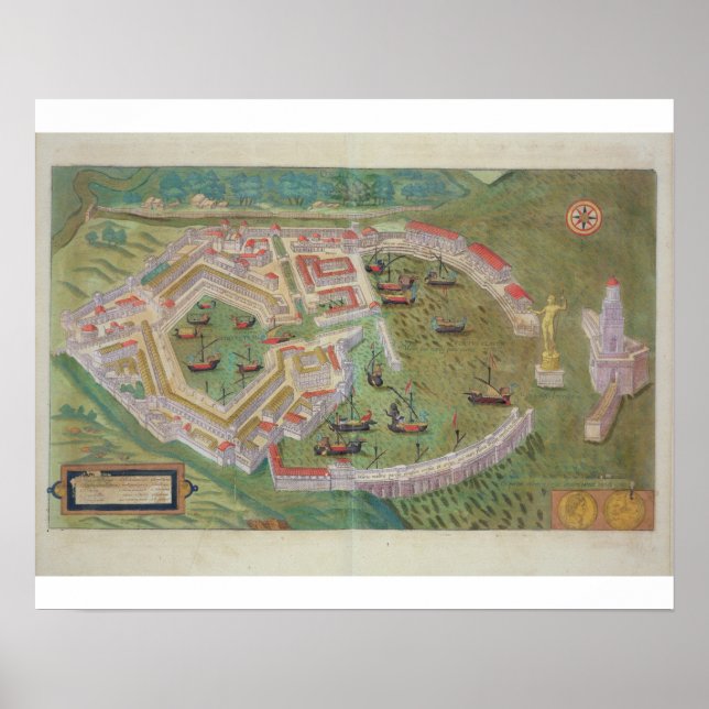 Map of Ostia, from 'Civitates Orbis Terrarum' by G Poster (Front)