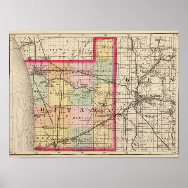 Map of Ottawa County, Michigan Poster Zazzle