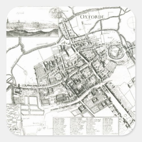 Map of Oxford 1643 Square Sticker