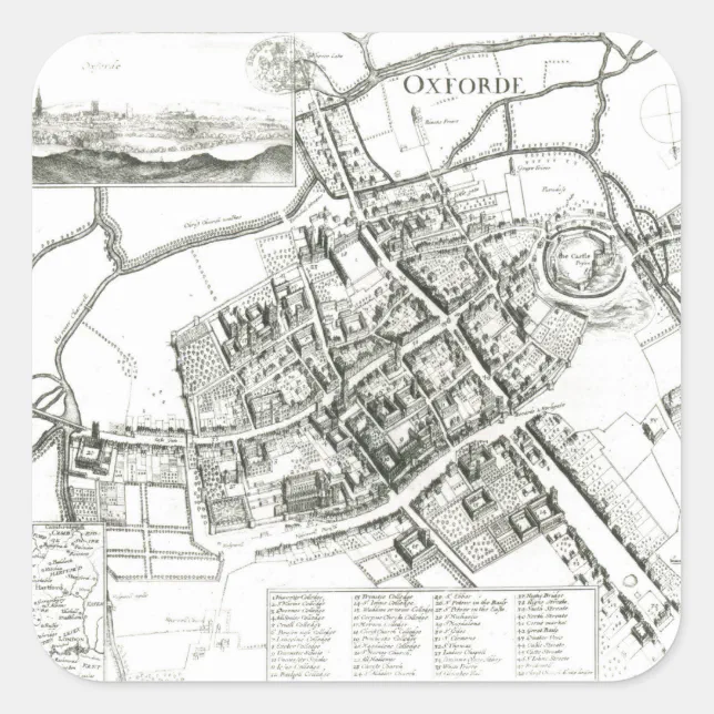 Map of Oxford, 1643 Square Sticker | Zazzle