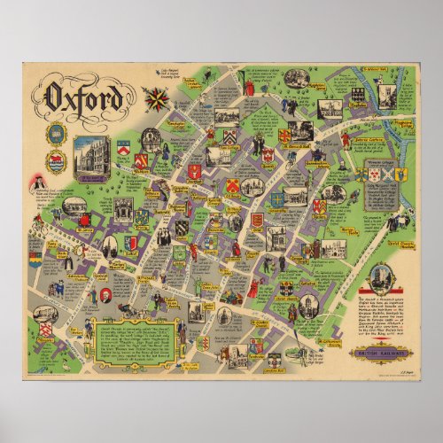 Map of Oxford England British Railways Poster