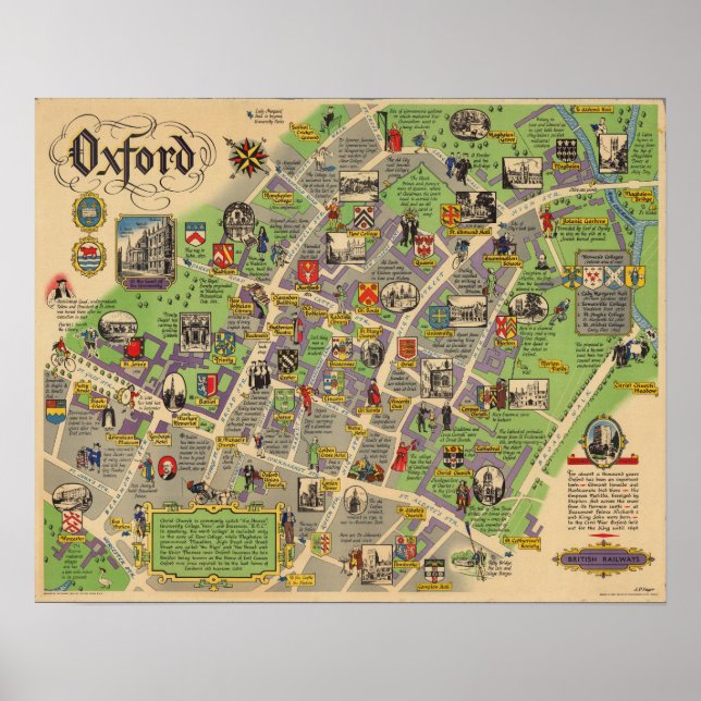 Map of Oxford, England (British Railways) Poster (Front)