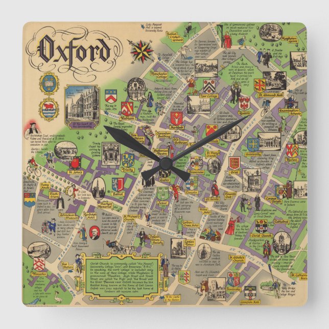 Map of Oxford, England (British Railways) Square Wall Clock (Front)