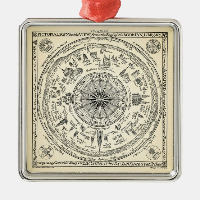 Map of Oxford view from the Bodleian Library Metal Ornament (Front)