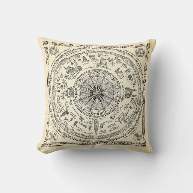 Map of Oxford view from the Bodleian Library Throw Pillow (Front)