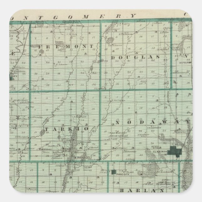 Map of Page County, State of Iowa Square Sticker (Front)