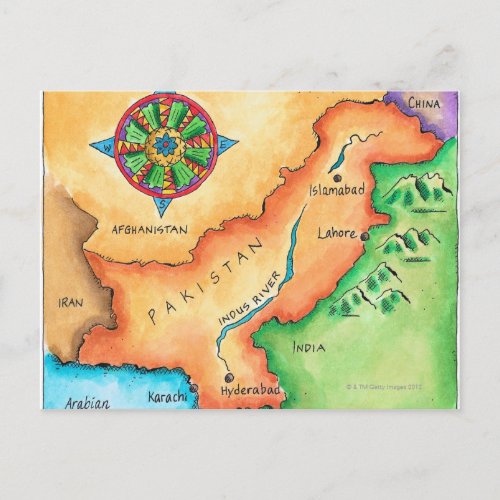 Map of Pakistan Postcard
