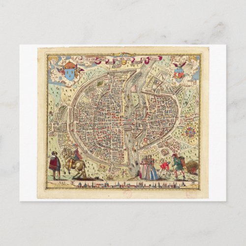 Map of Paris 1576 Postcard