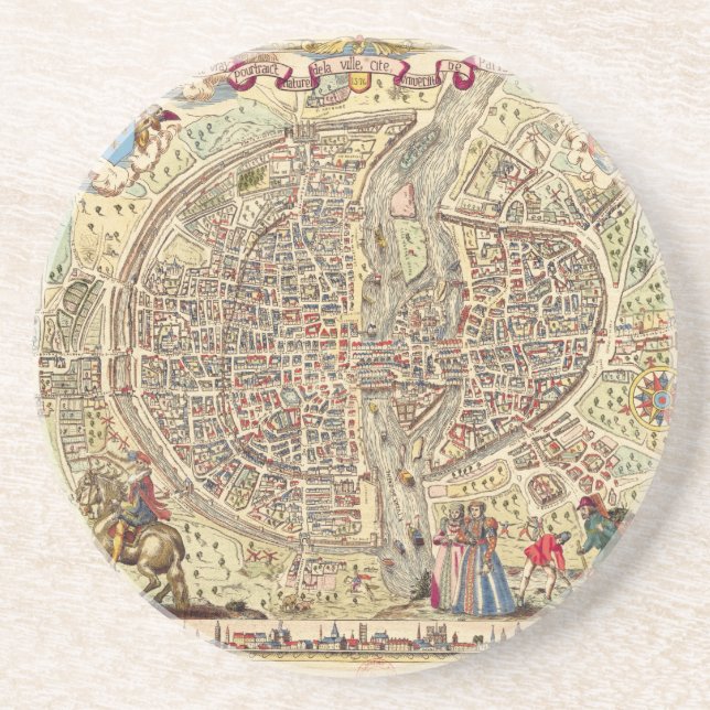 Map of Paris, 1576 Sandstone Coaster (Front)