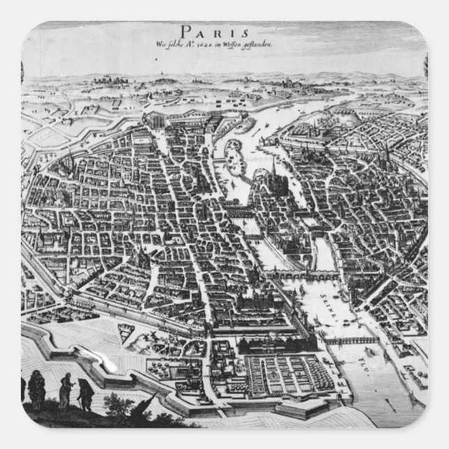 Map of Paris, 1620 Square Sticker | Zazzle