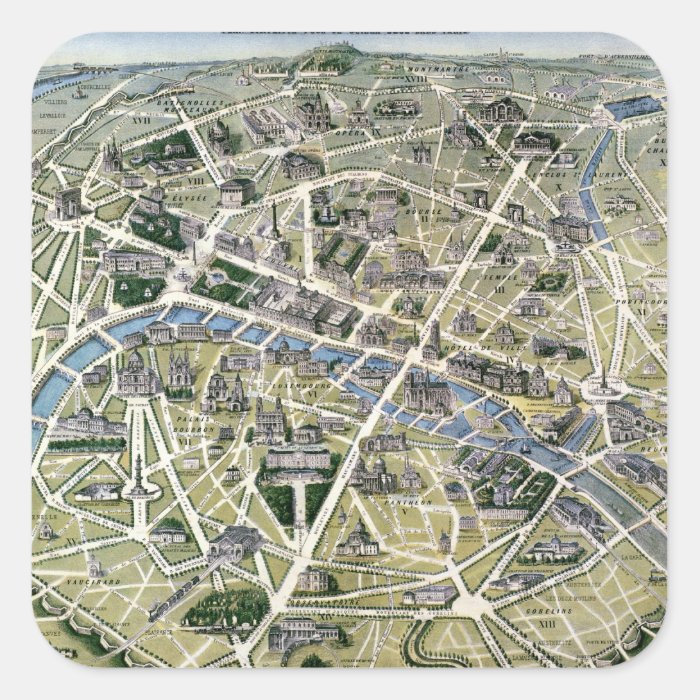 Map of Paris during the 'Grands Travaux' Square Stickers