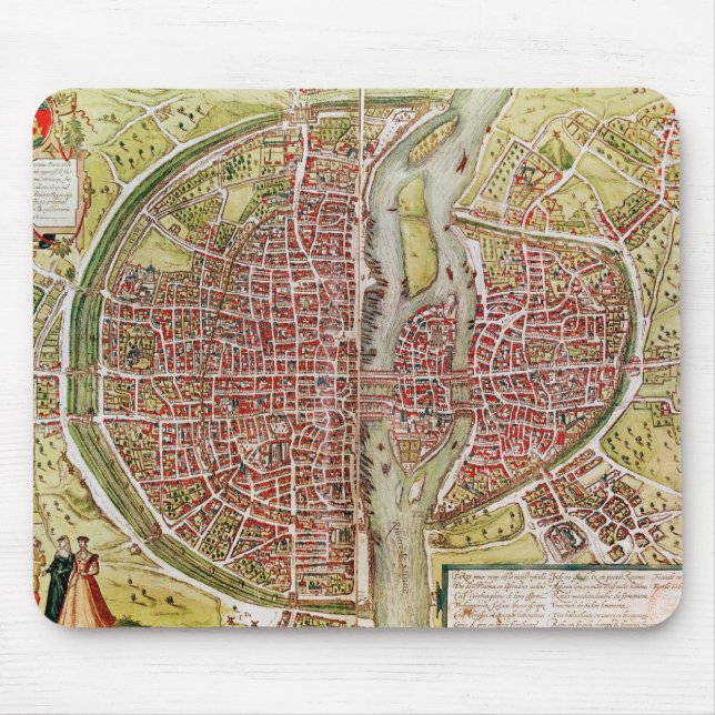Map of Paris from 'Civitates orbis terrarrum' Mouse Pad (Front)