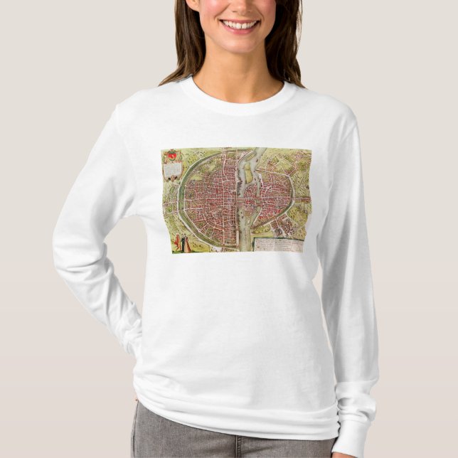 Map of Paris from 'Civitates orbis terrarrum' T-Shirt (Front)