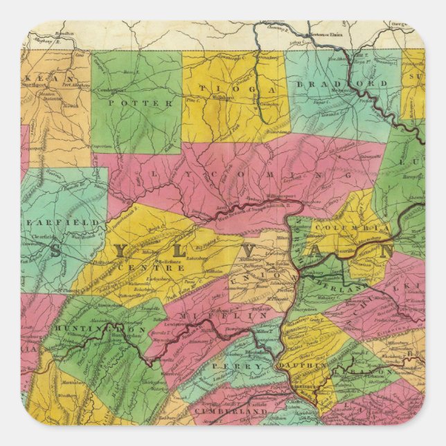 Map of Pennsylvania, New Jersey, and Delaware Square Sticker (Front)
