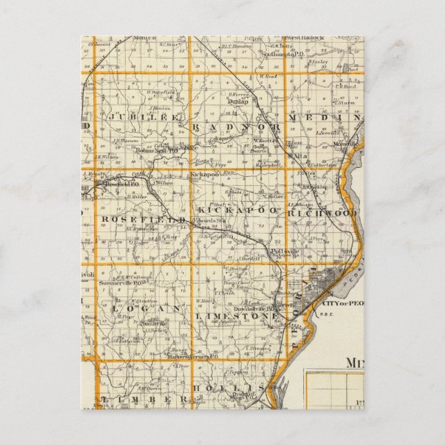 Map of Peoria County and Minonk Postcard (Front)