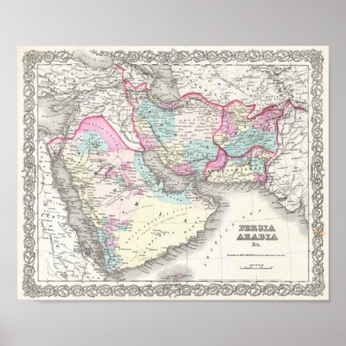 Map of Persia Afghanistan and Arabia Poster