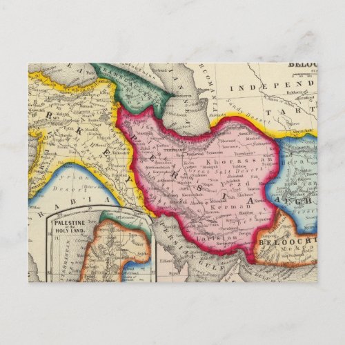 Map of Persia Turkey In Asia Afghanistan Postcard
