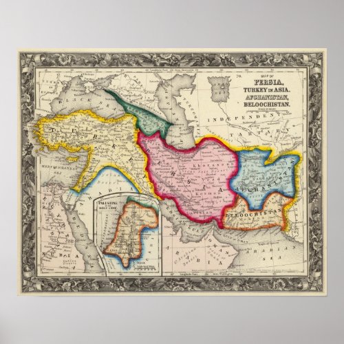 Map of Persia Turkey In Asia Afghanistan Poster