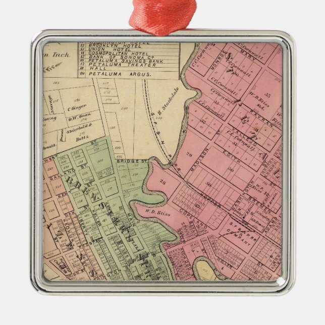 Map of Petaluma City 1877 Metal Ornament (Front)