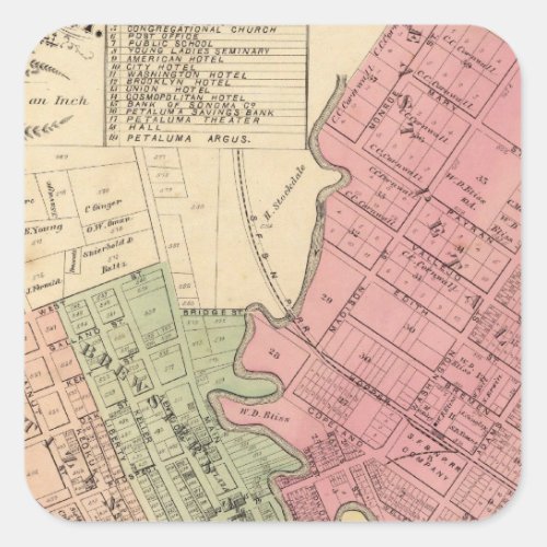 Map of Petaluma City 1877 Square Sticker