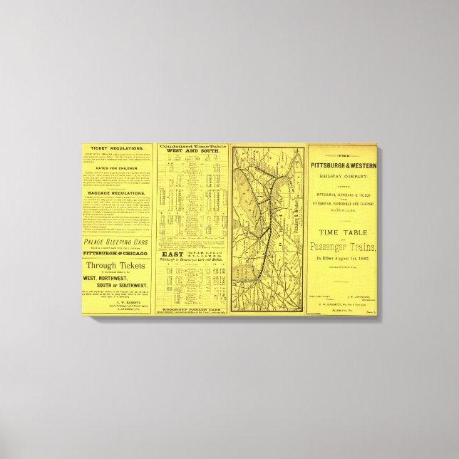 Map of Pittsburgh and Western Railway Canvas Print (Front)