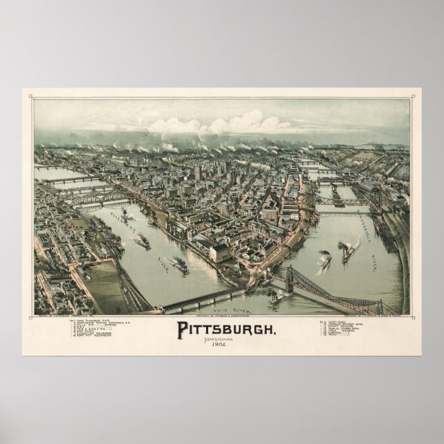 Map of Pittsburgh (Fowler) - 1902, BigMapBlog.com Poster (Front)