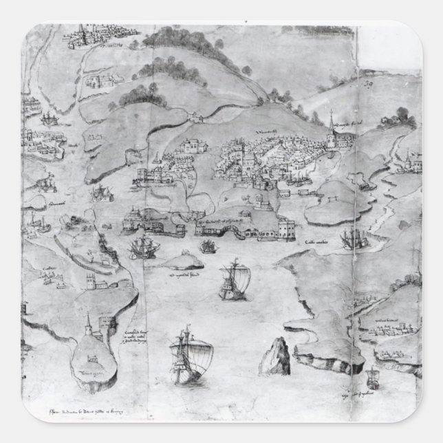 Map of Plymouth, c.1539 Square Sticker (Front)
