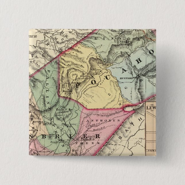 Map of Pocohontas, Greenbrier counties Pinback Button (Front)