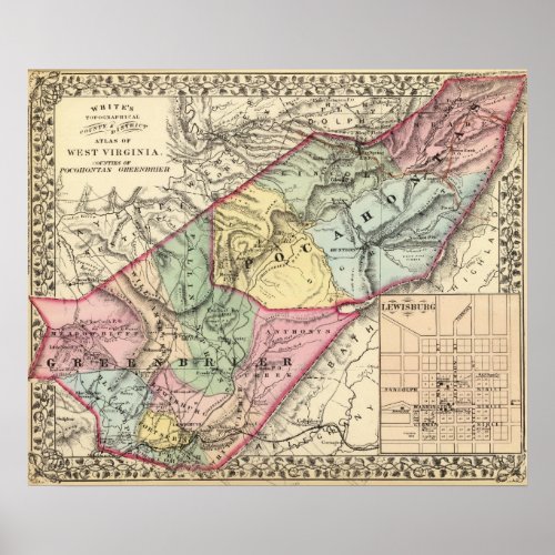 Map of Pocohontas Greenbrier counties Poster
