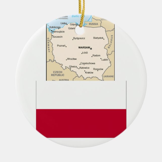 MAP OF POLAND, POLISH FLAG CERAMIC ORNAMENT (Front)