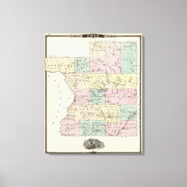 Map of Polk County, State of Wisconsin Canvas Print (Front)