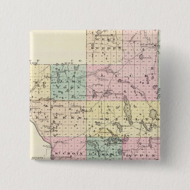 Map of Polk County, State of Wisconsin Pinback Button (Front)