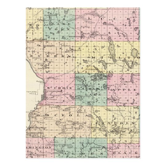 Map Of Polk County, State Of Wisconsin Postcard 