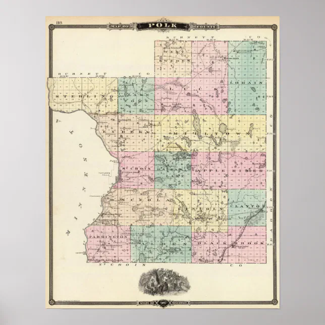 Map of Polk County, State of Wisconsin Poster | Zazzle