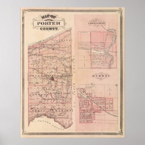 Map of Porter County with Chesterton Hebron Poster