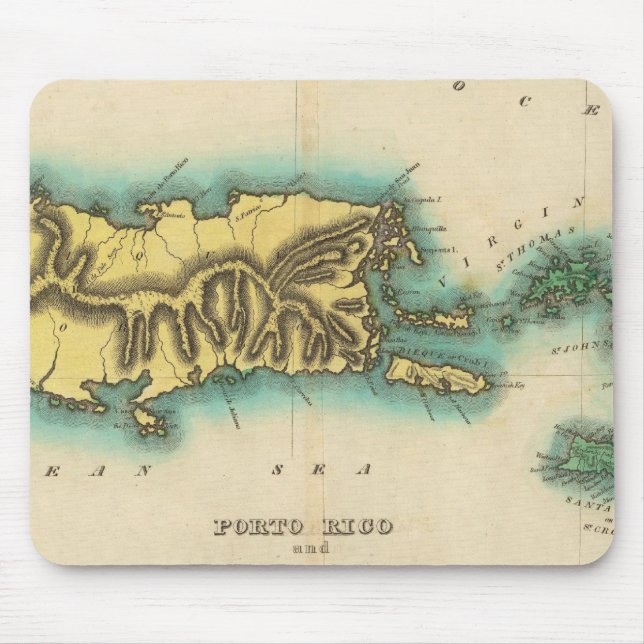 Map Of Porto Rico And The Virgin Islands Mouse Pad (Front)