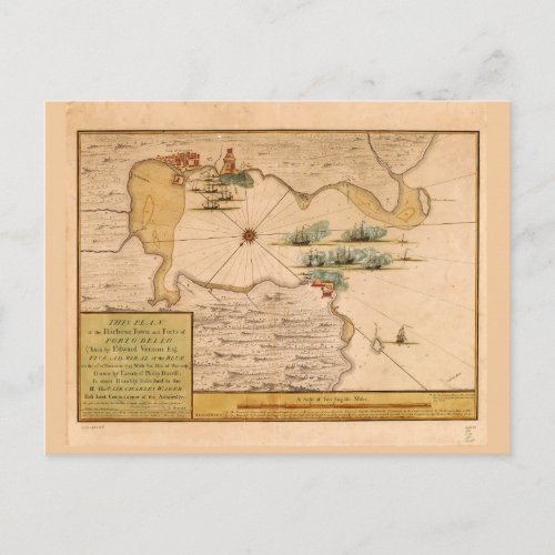 Map of Portobelo Bay Panama 1740 Postcard