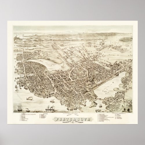 Map of Portsmouth New Hampshire in 1877 Poster