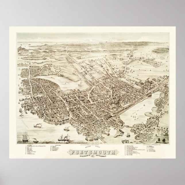 Map of Portsmouth, New Hampshire in 1877 Poster (Front)