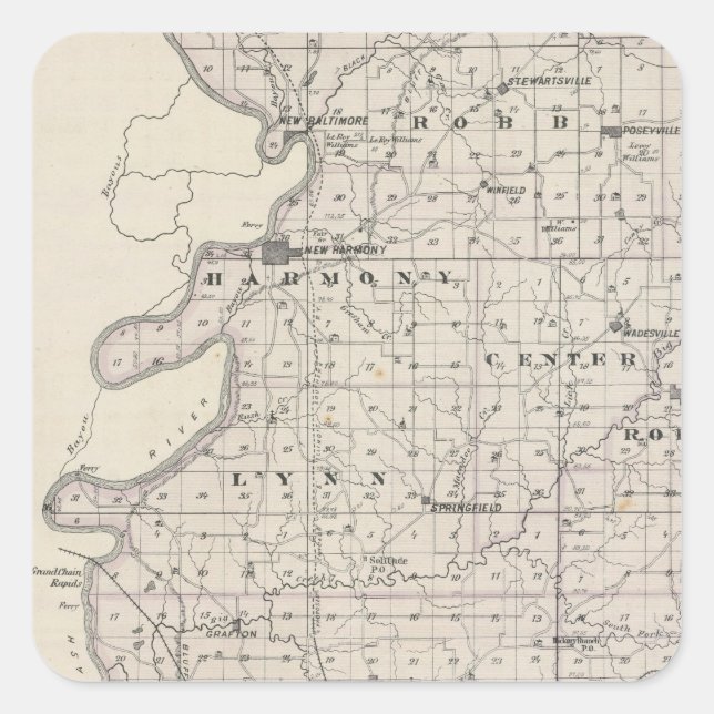 Map of Posey County Square Sticker (Front)
