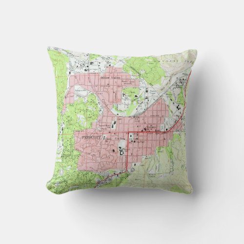 Map of Prescott Arizona 1973 Throw Pillow