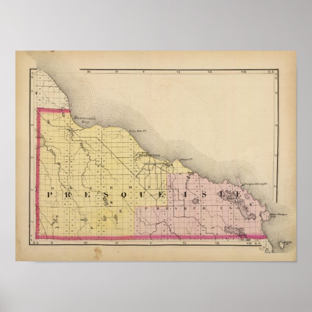 Map of Presque Isle County, Michigan Poster (Front)