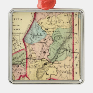 Map of Preston, Taylor, Barbour, Tucker counties Metal Ornament