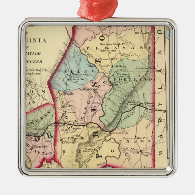 Map of Preston, Taylor, Barbour, Tucker counties Metal Ornament (Front)