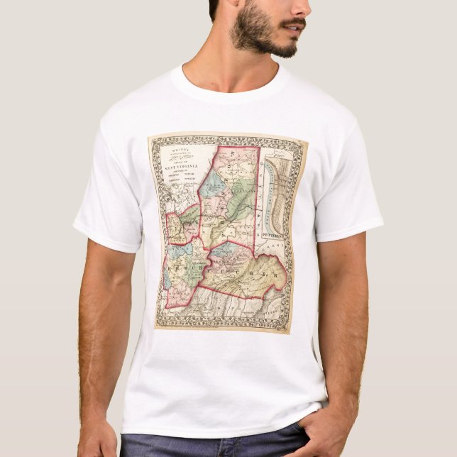Map of Preston, Taylor, Barbour, Tucker counties T-Shirt (Front)