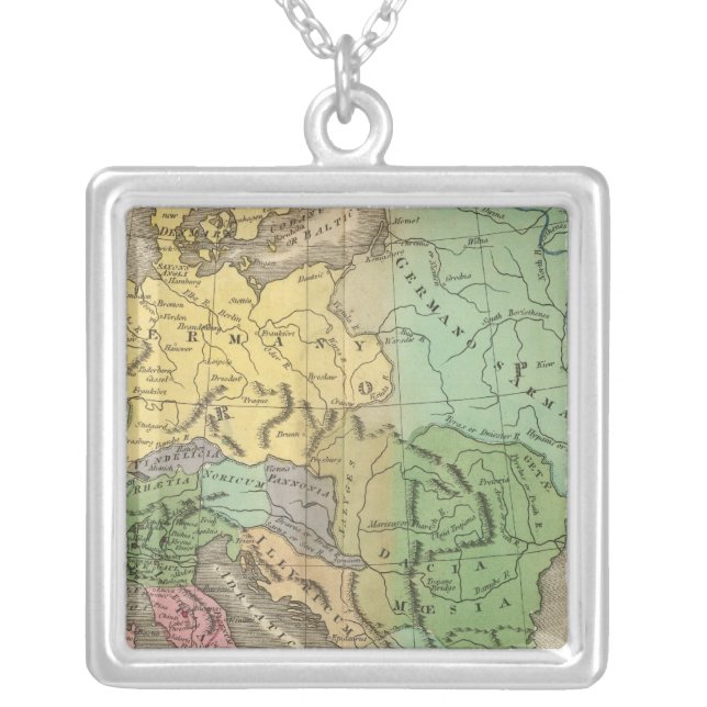Map of Provinces in Roman Empire Silver Plated Necklace (Front)
