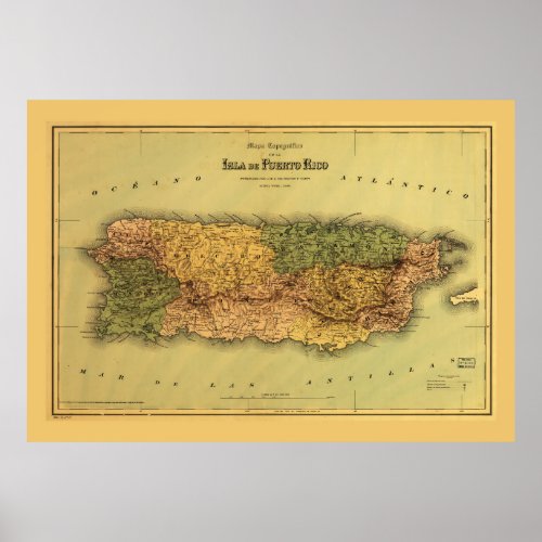 Map of Puerto Rico 1886 Poster