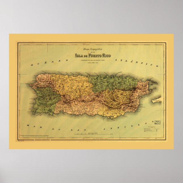 Map of Puerto Rico (1886) Poster (Front)