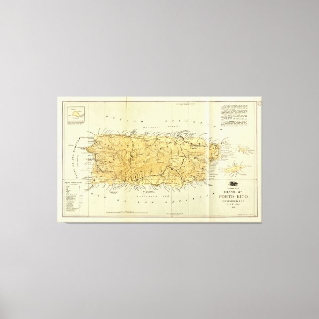 Map of Puerto RIco (Porto RIco) circa 1898 Canvas Print (Front)