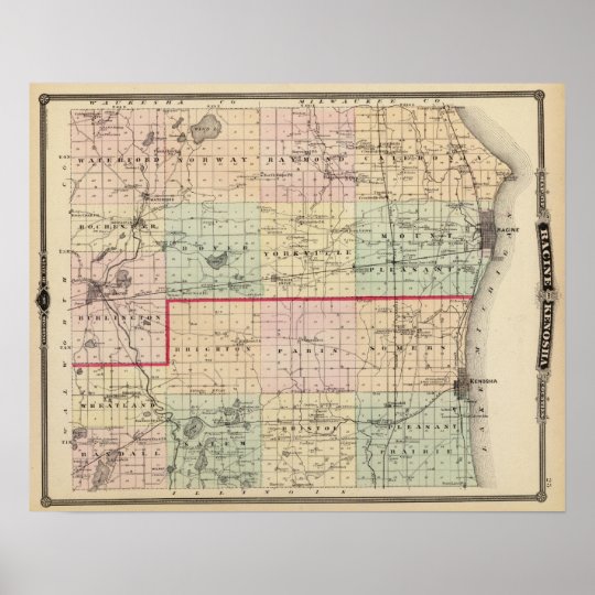 Map of Racine and Kenosha counties Poster | Zazzle.com